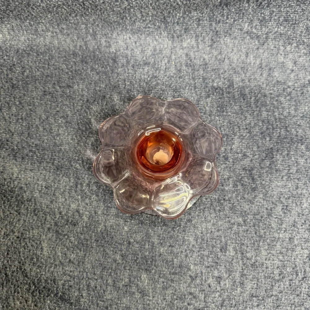 Vintage Pink Depression‎ Glass Candle Holder Scalloped Flower Petal Design 4.5